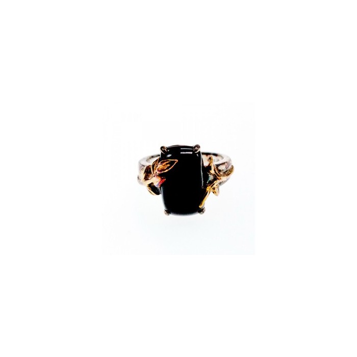 925 Sterling Silver Gold Plated Black Onyx Ring Size 8.5