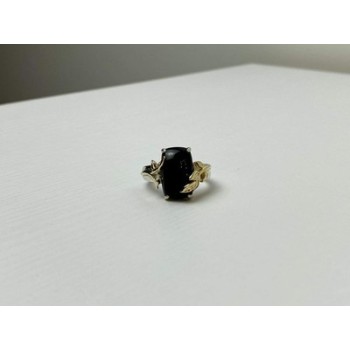 925 Sterling Silver Gold Plated Black Onyx Ring Size 8.5