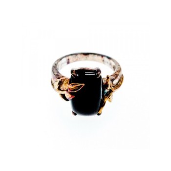 925 Sterling Silver Gold Plated Black Onyx Ring Size 8.5