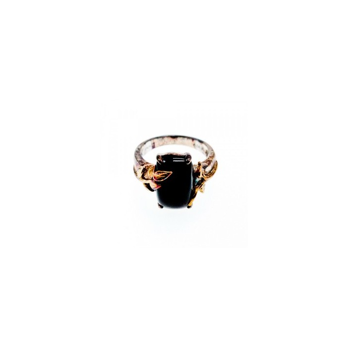 925 Sterling Silver Gold Plated Black Onyx Ring Size 8.5