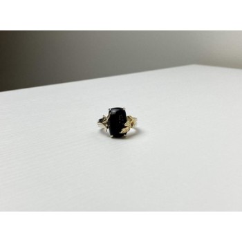 925 Sterling Silver Gold Plated Black Onyx Ring Size 8.5