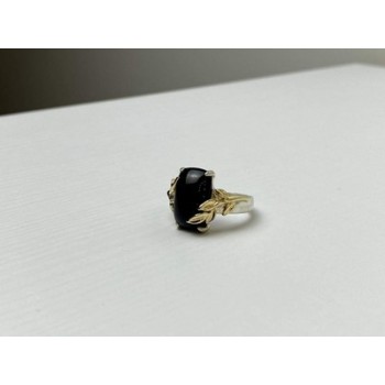 925 Sterling Silver Gold Plated Black Onyx Ring Size 8.5