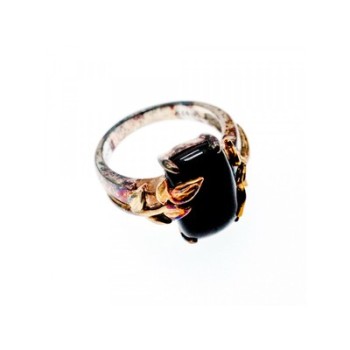 925 Sterling Silver Gold Plated Black Onyx Ring Size 8.5