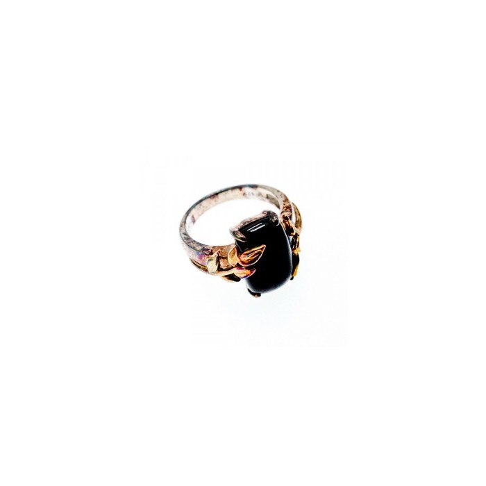 925 Sterling Silver Gold Plated Black Onyx Ring Size 8.5