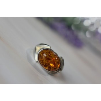 925 Sterling Silver Amber Ring Size 8.5