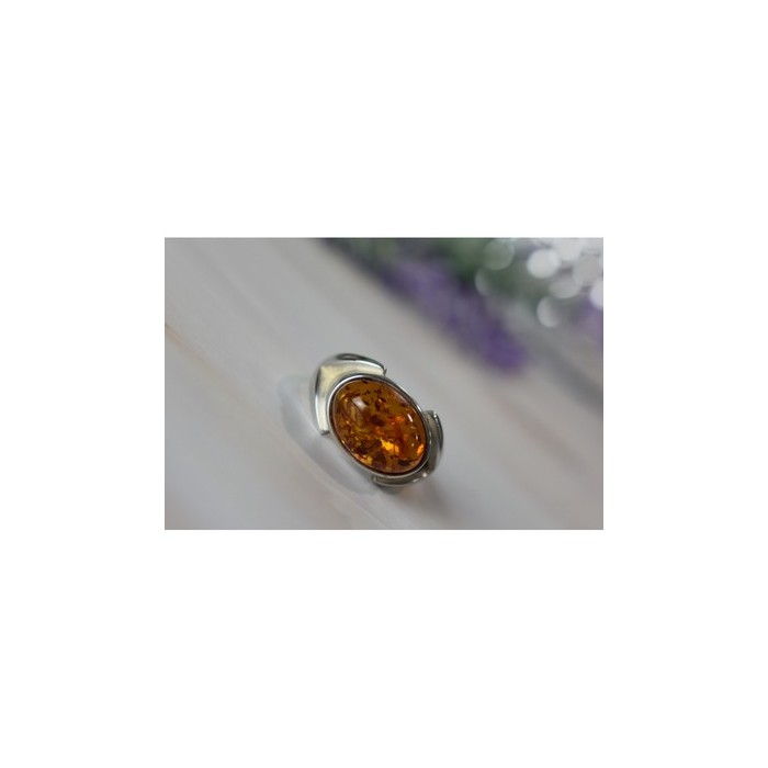 925 Sterling Silver Amber Ring Size 8.5
