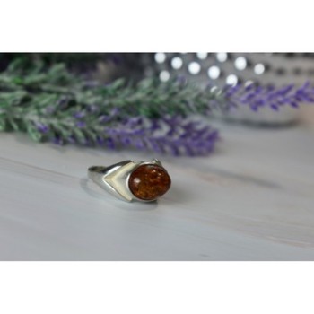 925 Sterling Silver Amber Ring Size 8.5