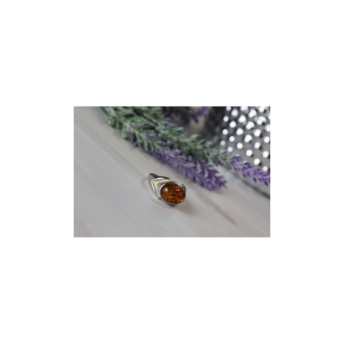 925 Sterling Silver Amber Ring Size 8.5
