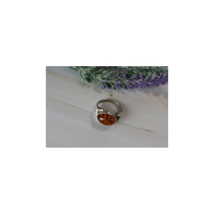 925 Sterling Silver Amber Ring Size 8.5