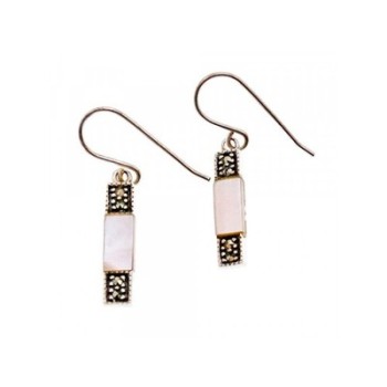 925 Sterling Silver Pink Mother of Pearl & Marcasites Earrings