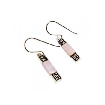 925 Sterling Silver Pink Mother of Pearl & Marcasites Earrings