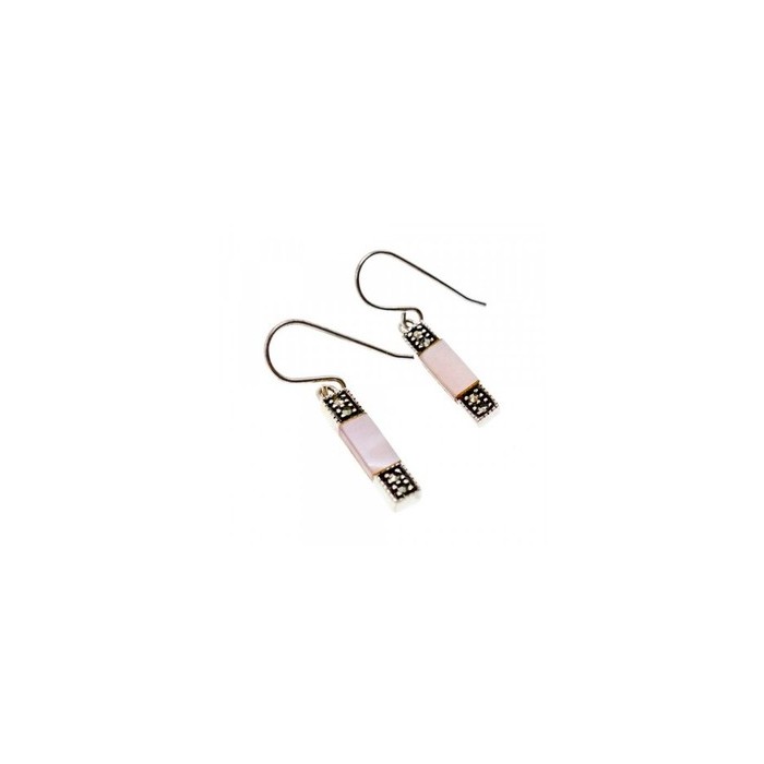 925 Sterling Silver Pink Mother of Pearl & Marcasites Earrings