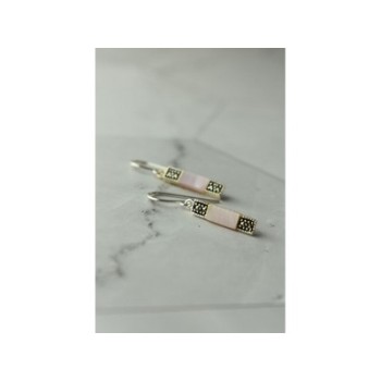 925 Sterling Silver Pink Mother of Pearl & Marcasites Earrings