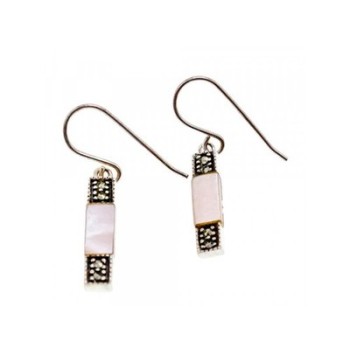 925 Sterling Silver Pink Mother of Pearl & Marcasites Earrings
