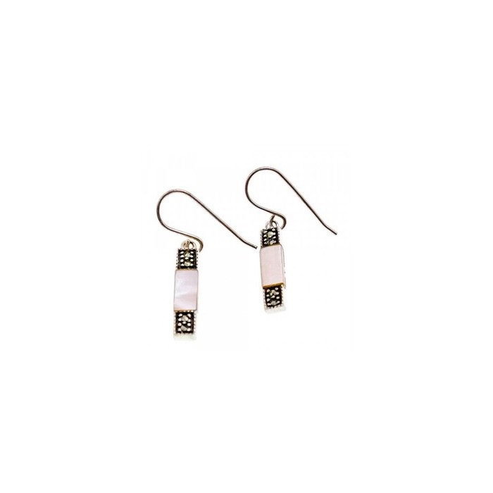 925 Sterling Silver Pink Mother of Pearl & Marcasites Earrings