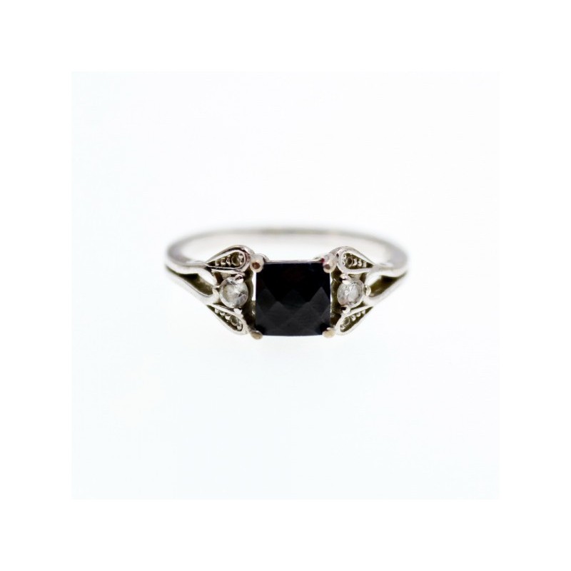 925 Sterling Silver Black Spinel & Beryl Ring Size 9.5