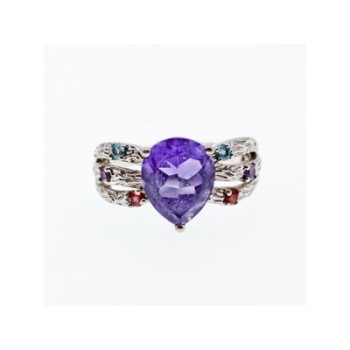 925 Sterling Silver Multicolor Tourmalines Ring Size 8