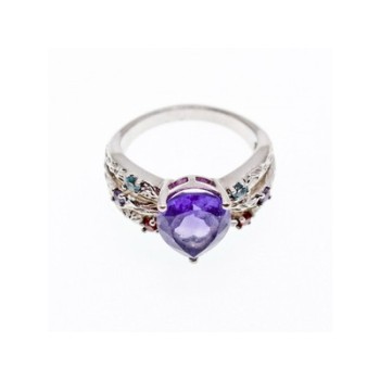 925 Sterling Silver Multicolor Tourmalines Ring Size 8