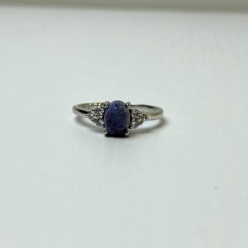 925 Sterling Silver Sodalite & Goshenite Ring Size 6.5