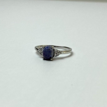925 Sterling Silver Sodalite & Goshenite Ring Size 6.5