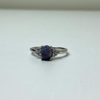 925 Sterling Silver Sodalite & Goshenite Ring Size 6.5