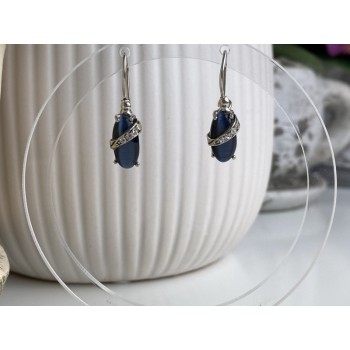 925 Sterling Silver Blue Onyx & CZ Earrings