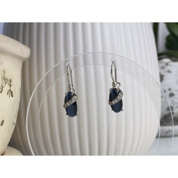 925 Sterling Silver Blue Onyx & CZ Earrings