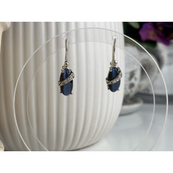 925 Sterling Silver Blue Onyx & CZ Earrings
