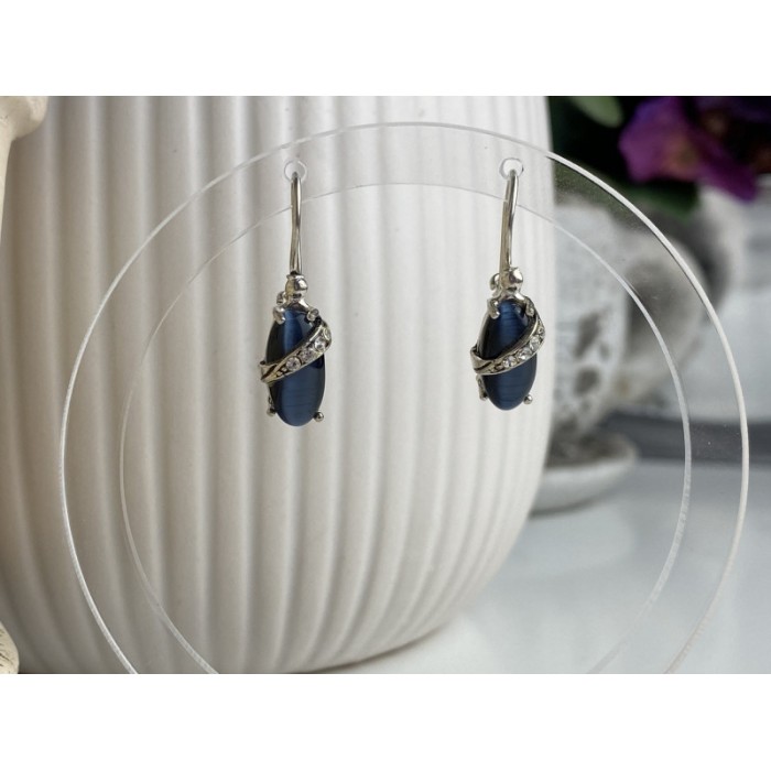925 Sterling Silver Blue Onyx & CZ Earrings