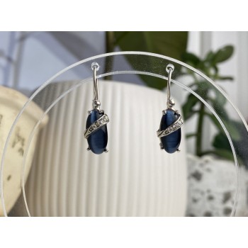 925 Sterling Silver Blue Onyx & CZ Earrings