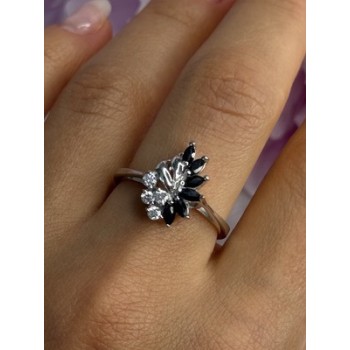 925 Sterling Silver Dark Blue & White Sapphire Ring Size 9 ; 7 ; 6.5