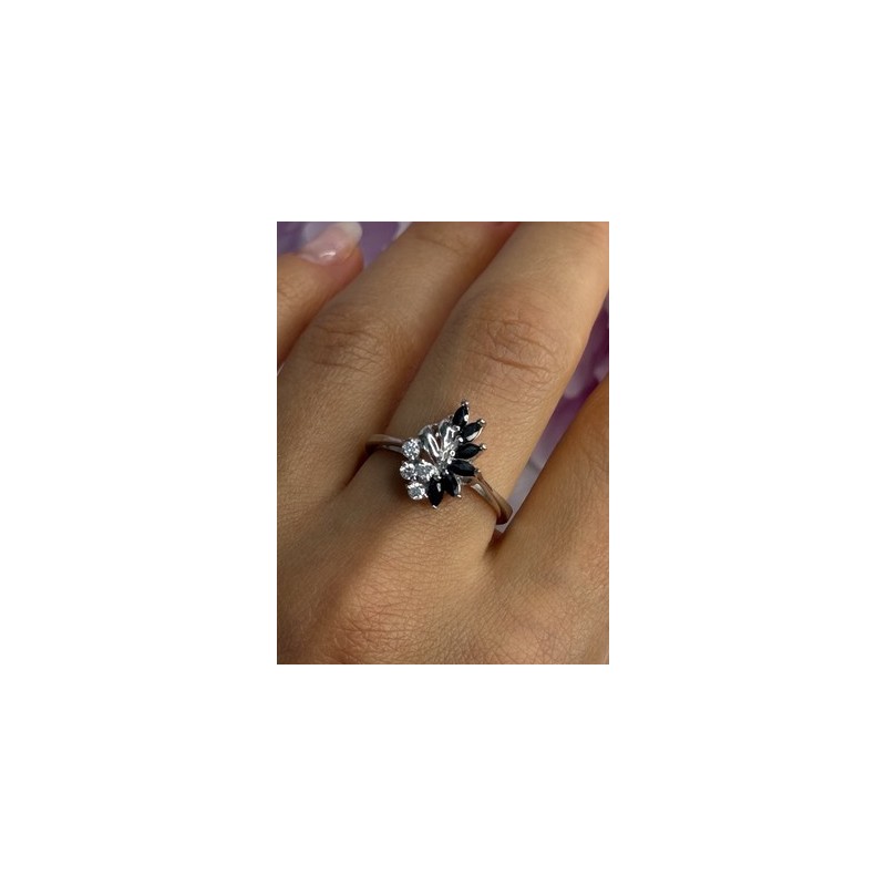 925 Sterling Silver Dark Blue & White Sapphire Ring Size 9 ; 7 ; 6.5