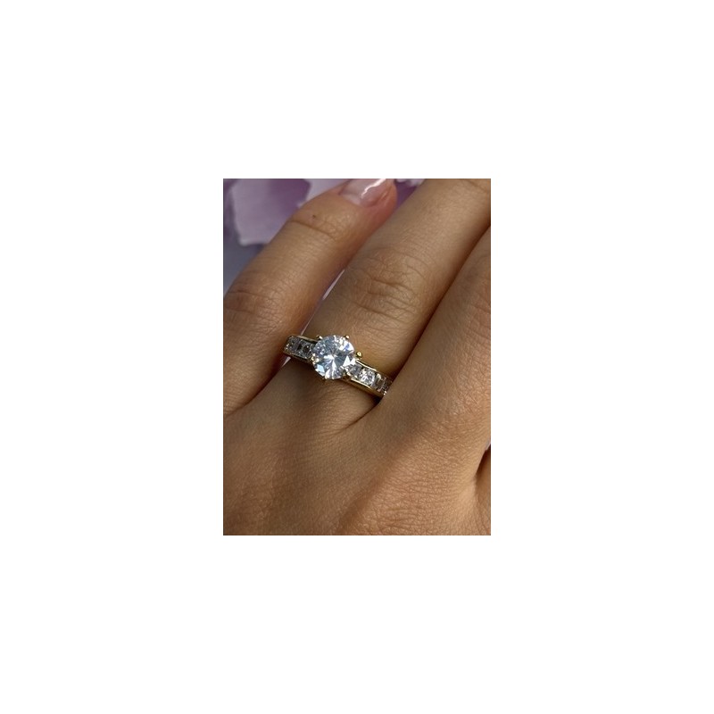 925 Sterling Silver Gold Plated CZ Ring Size 7