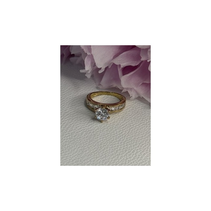 925 Sterling Silver Gold Plated CZ Ring Size 7