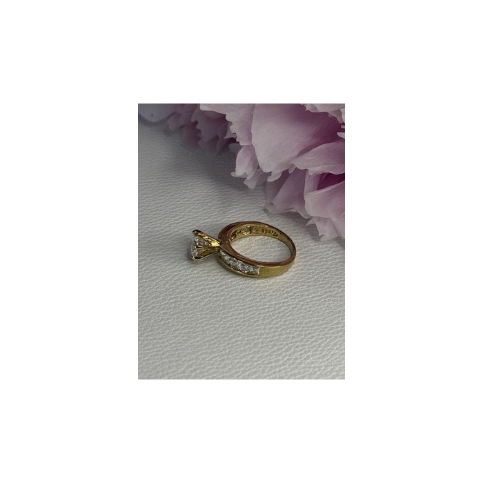 925 Sterling Silver Gold Plated CZ Ring Size 7