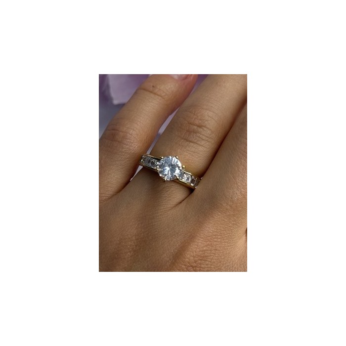 925 Sterling Silver Gold Plated CZ Ring Size 7