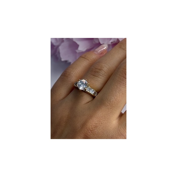 925 Sterling Silver Gold Plated CZ Ring Size 7