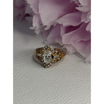 925 Sterling Silver Gold Plated CZ Ring Size 5