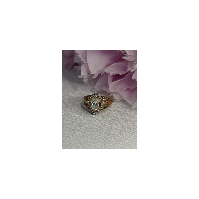 925 Sterling Silver Gold Plated CZ Ring Size 5
