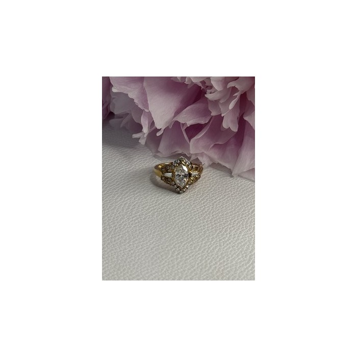 925 Sterling Silver Gold Plated CZ Ring Size 5