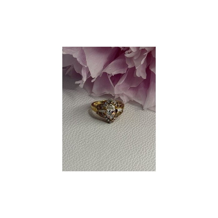 925 Sterling Silver Gold Plated CZ Ring Size 5