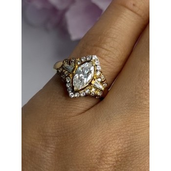 925 Sterling Silver Gold Plated CZ Ring Size 5