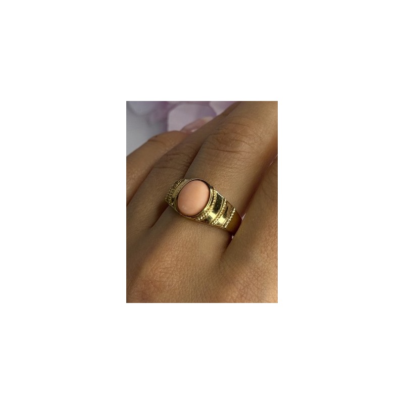 925 Sterling Silver Gold Plated Coral Ring Size 9