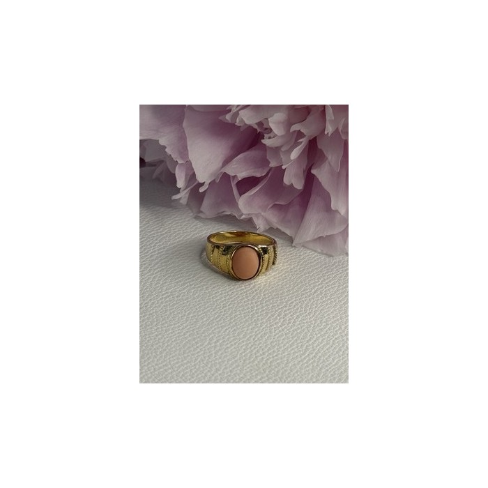 925 Sterling Silver Gold Plated Coral Ring Size 9