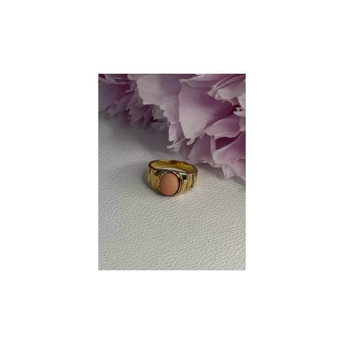 925 Sterling Silver Gold Plated Coral Ring Size 9