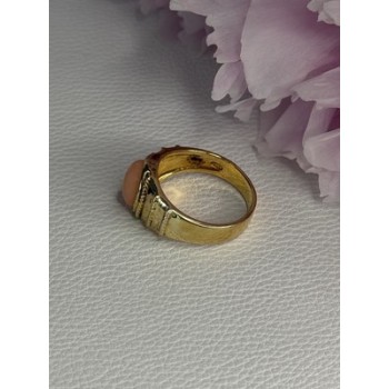 925 Sterling Silver Gold Plated Coral Ring Size 9