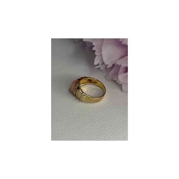 925 Sterling Silver Gold Plated Coral Ring Size 9