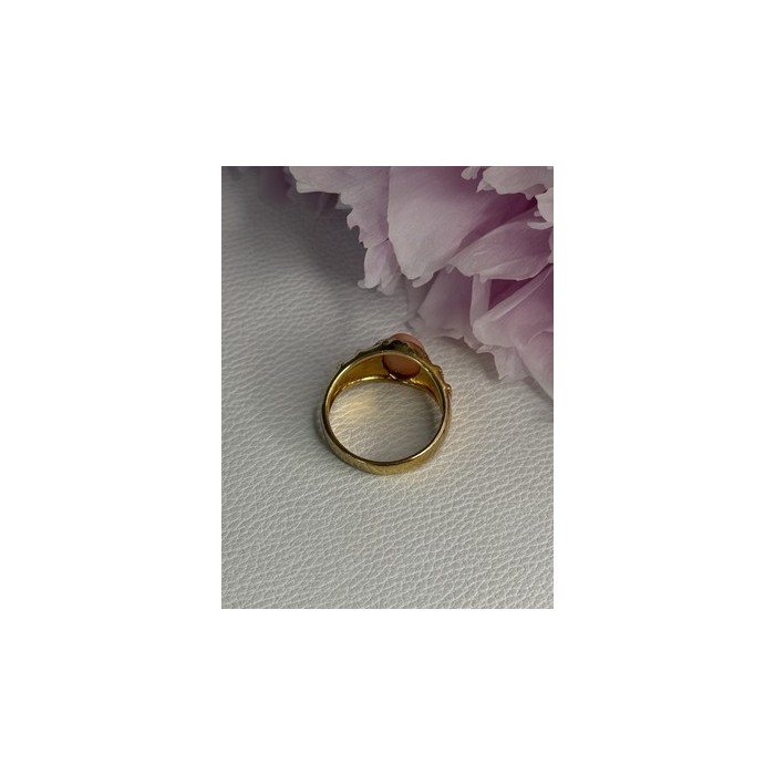 925 Sterling Silver Gold Plated Coral Ring Size 9