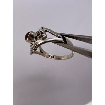 925 Sterling Silver Amber & Marcasite Ring Size 7