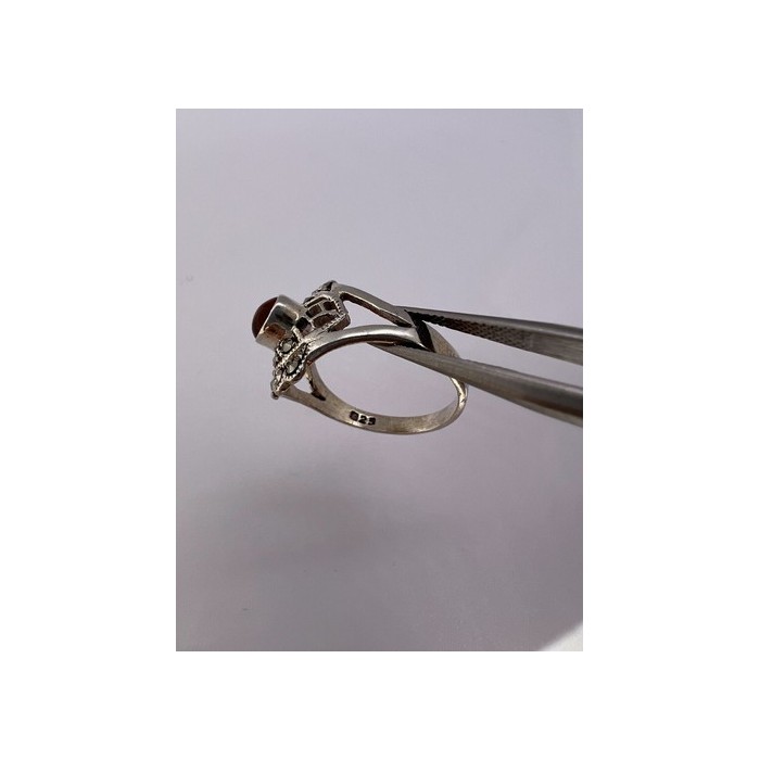 925 Sterling Silver Amber & Marcasite Ring Size 7